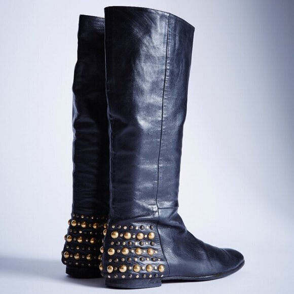 GUCCI Babouska Studded Knee High Tall Leather Boots - Picture 1 of 16